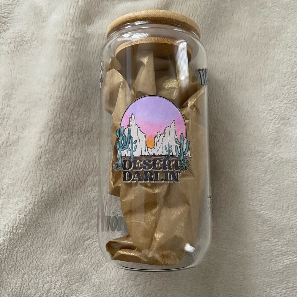 NEW!!! Glass Tumbler with Straw and Lid: Desert Darlin’